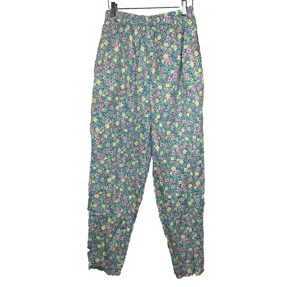 Women's Large Vtg Talbots Floral Pattern Pull On Multicolor Pants